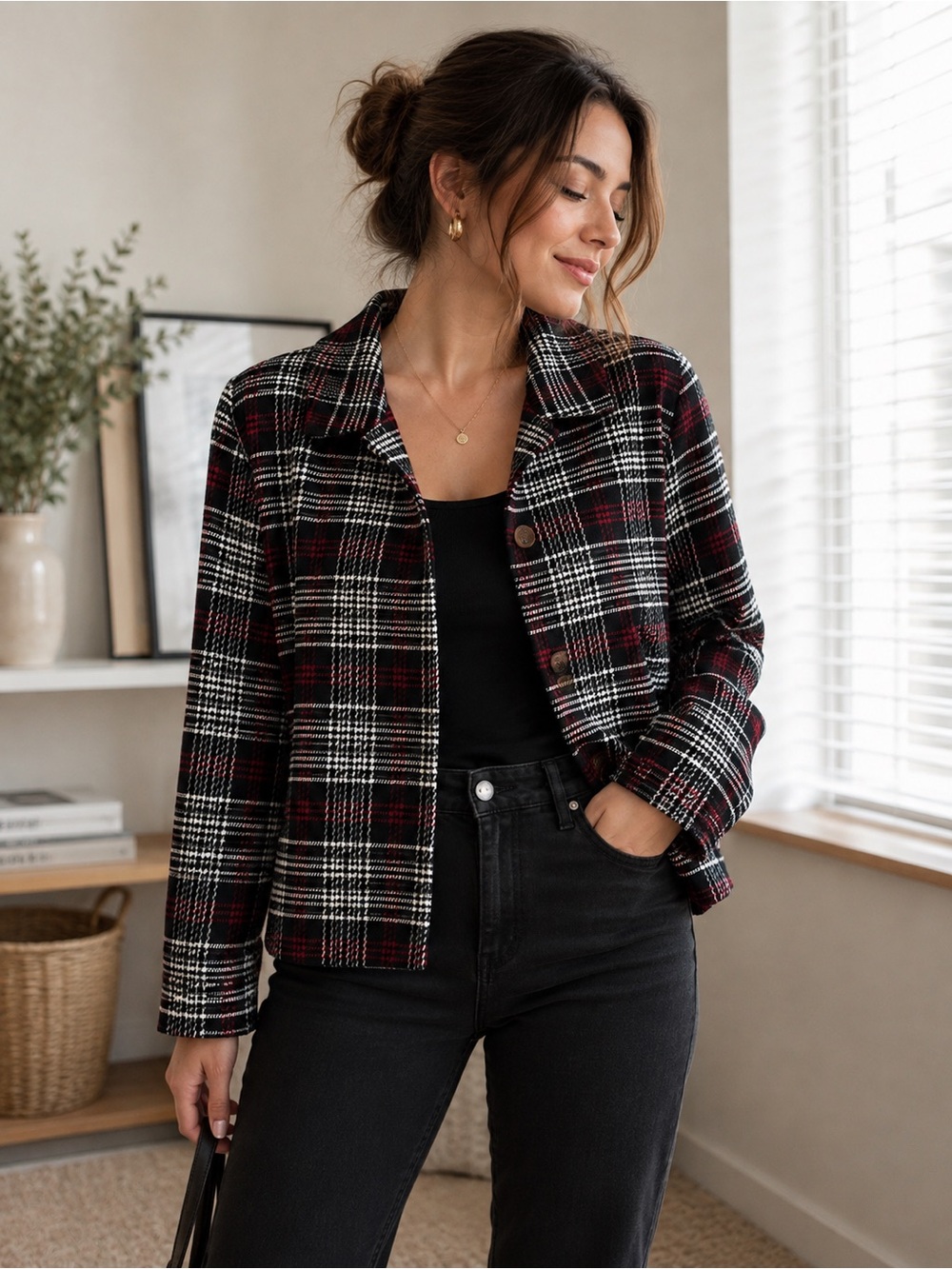 Sag Harbor Black and Red Plaid Jacket